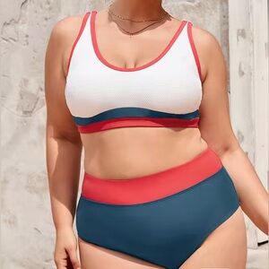 Cupshe 4th of July Poolside Pique Colorblock Banded Plus Size Bikini